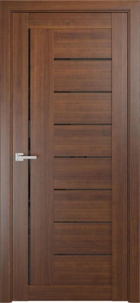 Фото Межкомнатная дверь ЛУ-17 орех темный (стекло лакобель чёрный)